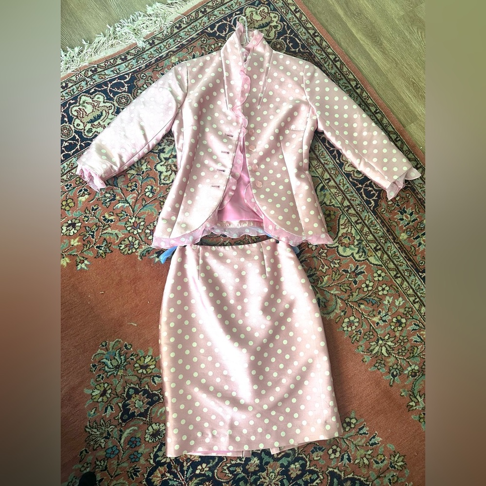 Vintage Rickie Freeman for TERI JON - Two piece pink polka dot suit